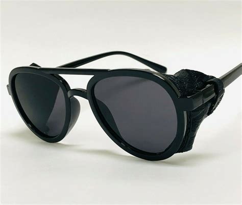 round sunglasses with leather side shields